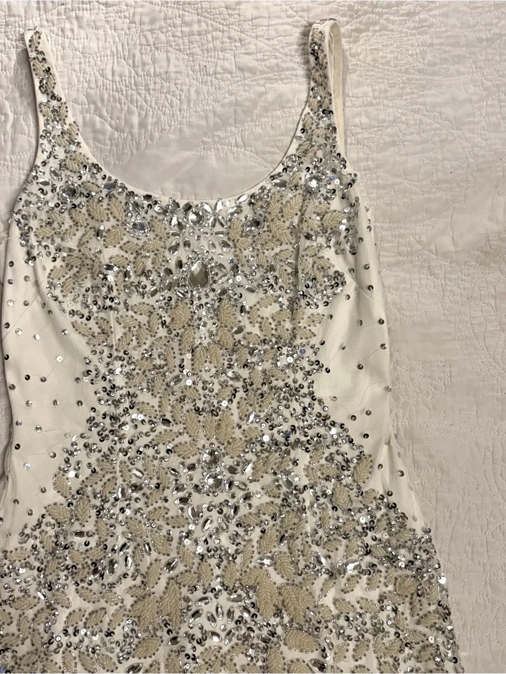 Adrianna Papell Embellished White Beaded  Cocktail Dress sz 2